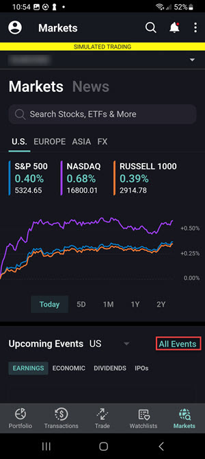 The events calendar all events on the Android Phone